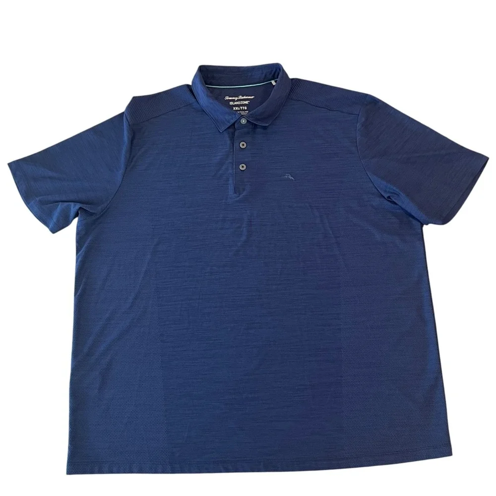 Tommy Bahama Polo Shirt Mens XXL Navy Island Zone Palm Coast Performance